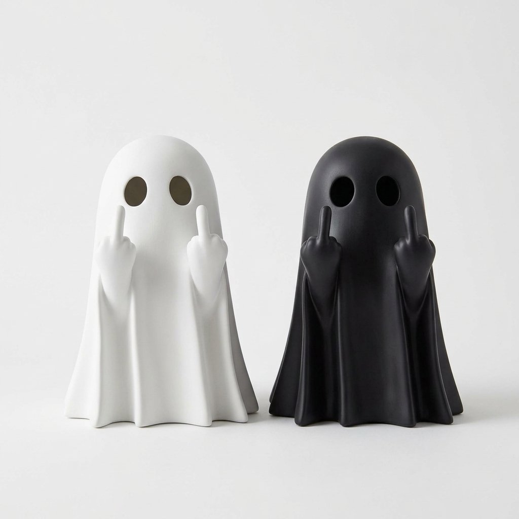Resin Ghost Figurine with Cheeky Gesture, Halloween Décor
