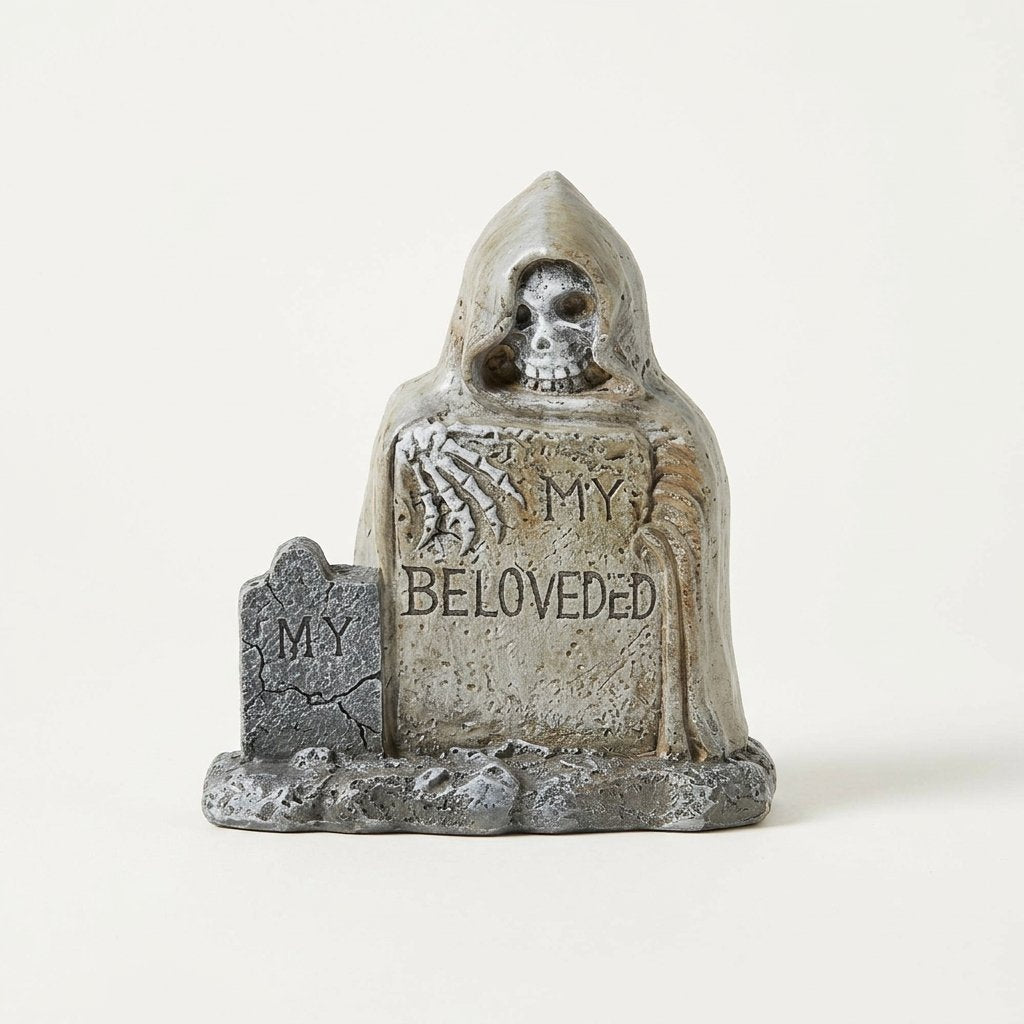 Resin Halloween Tombstone Figurine with Grim Reaper