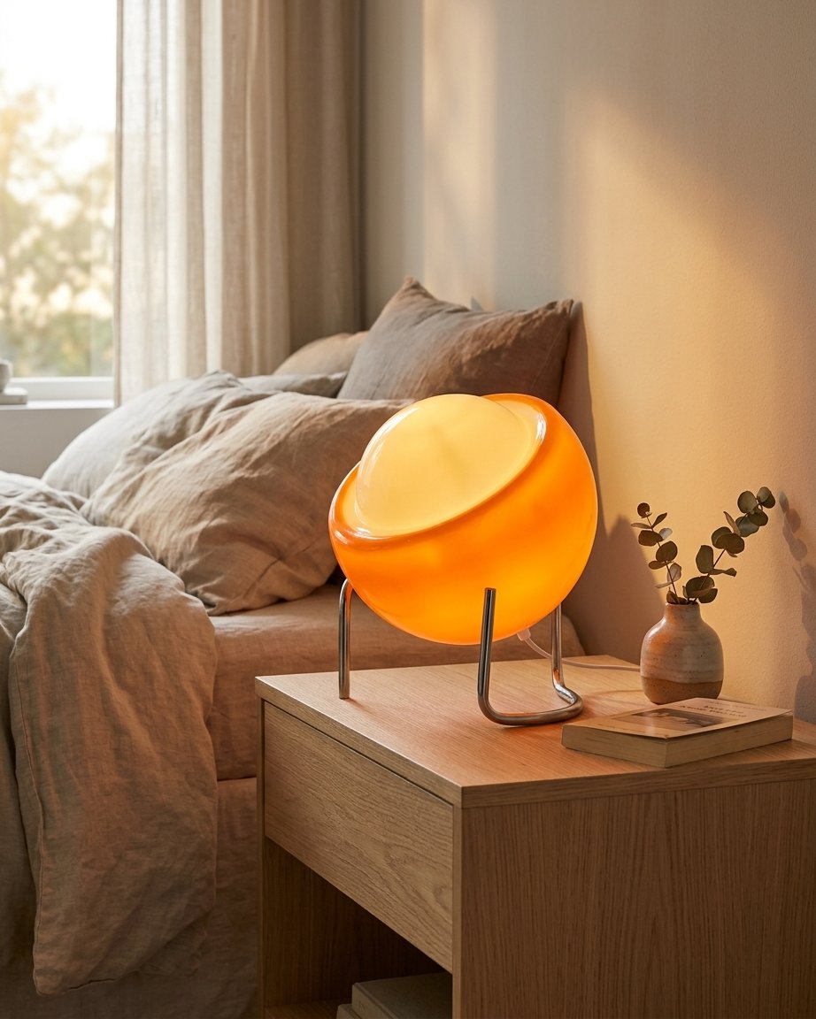 Retro Bauhaus Globe Table Lamp with Chrome Stand – Glass Shade
