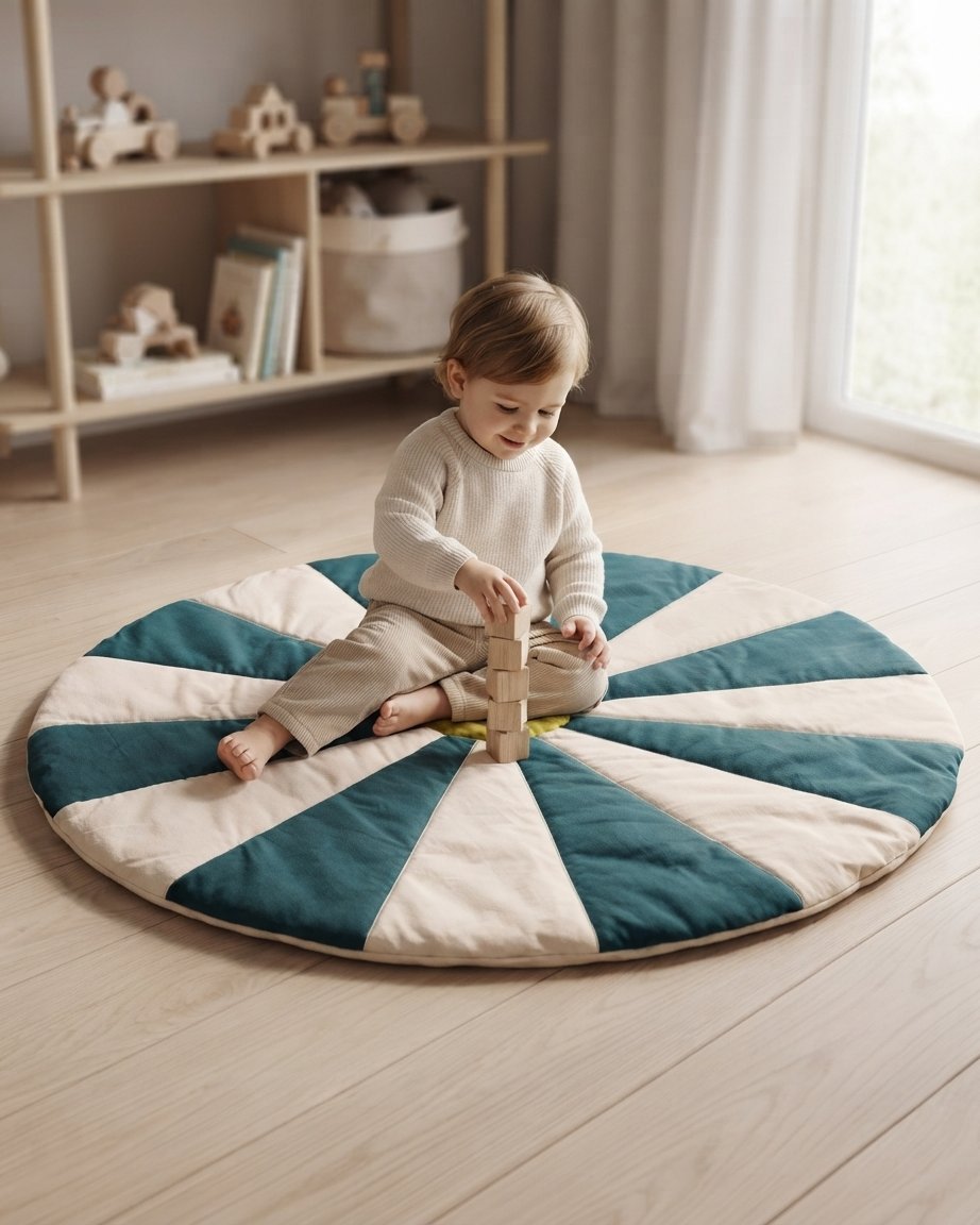 Reversible Padded Play Mat – Teal Stripe