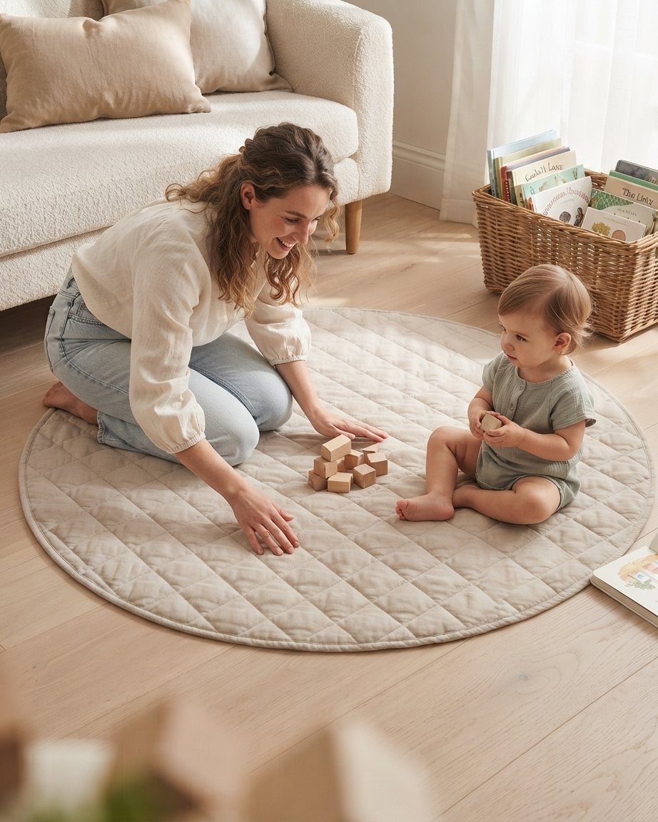 Round Linen Play Mat Cover, 115 cm