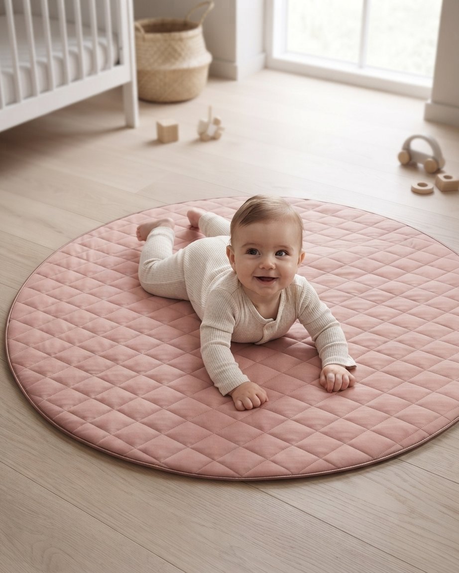 Round Quilted Baby Play Mat – Dusty Pink