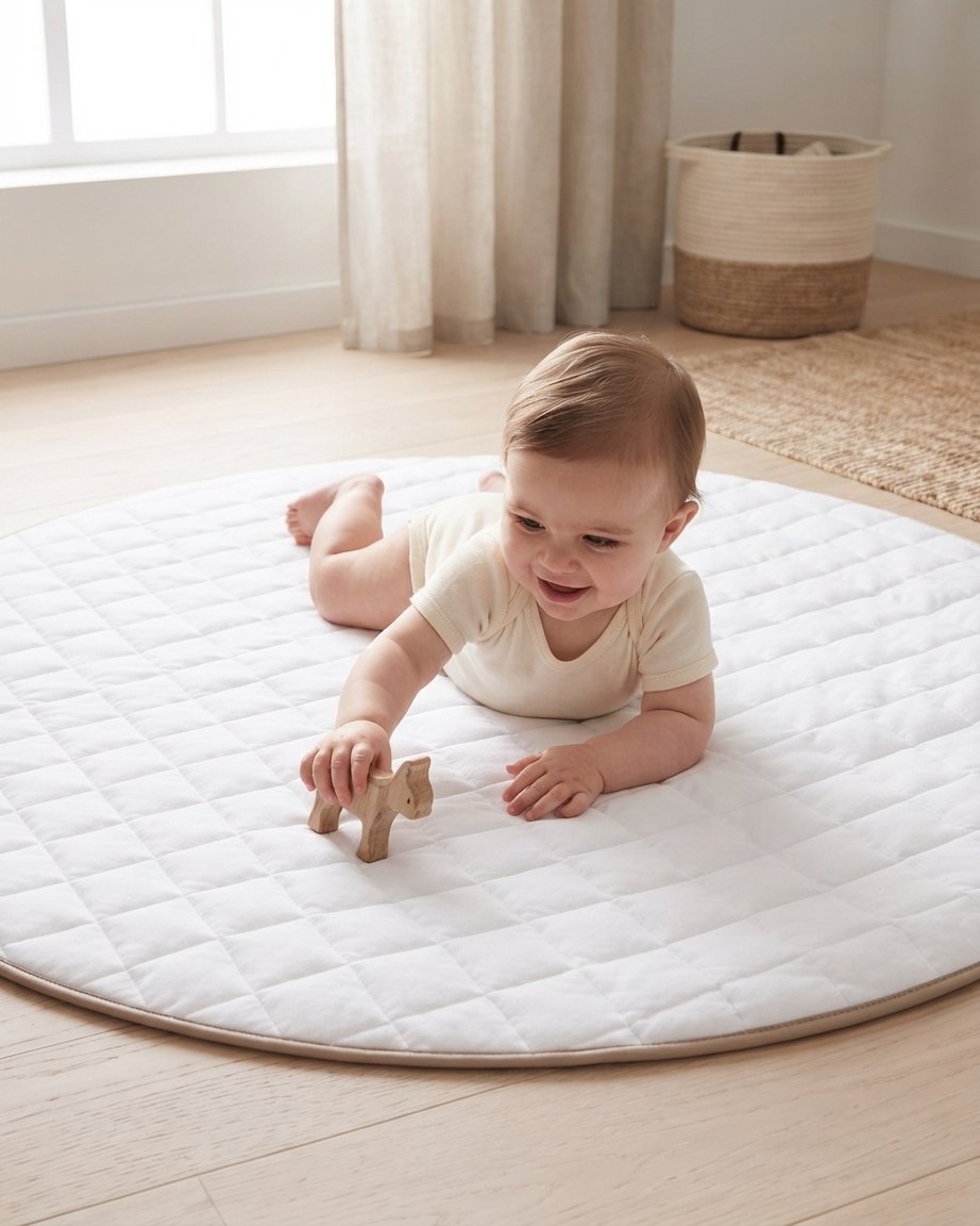 Round Quilted Baby Play Mat – White