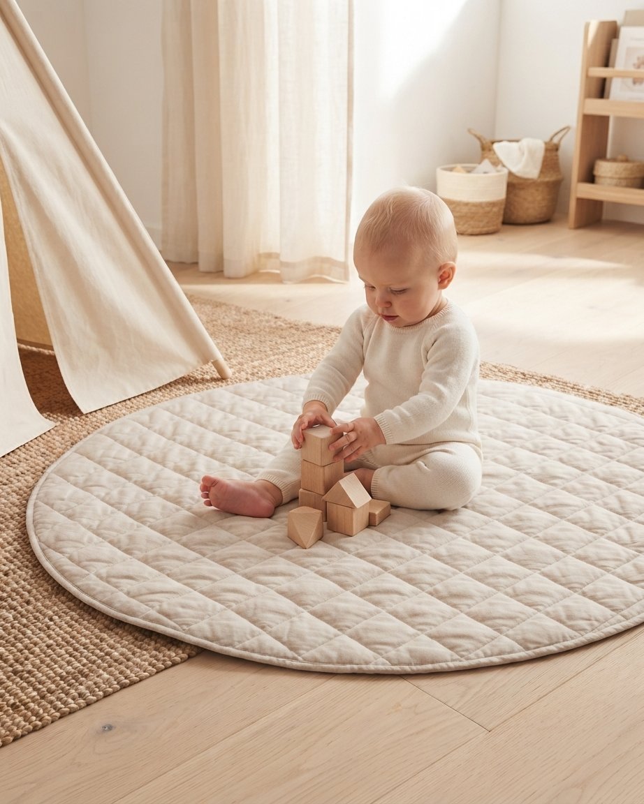 Round Quilted Linen Play Mat