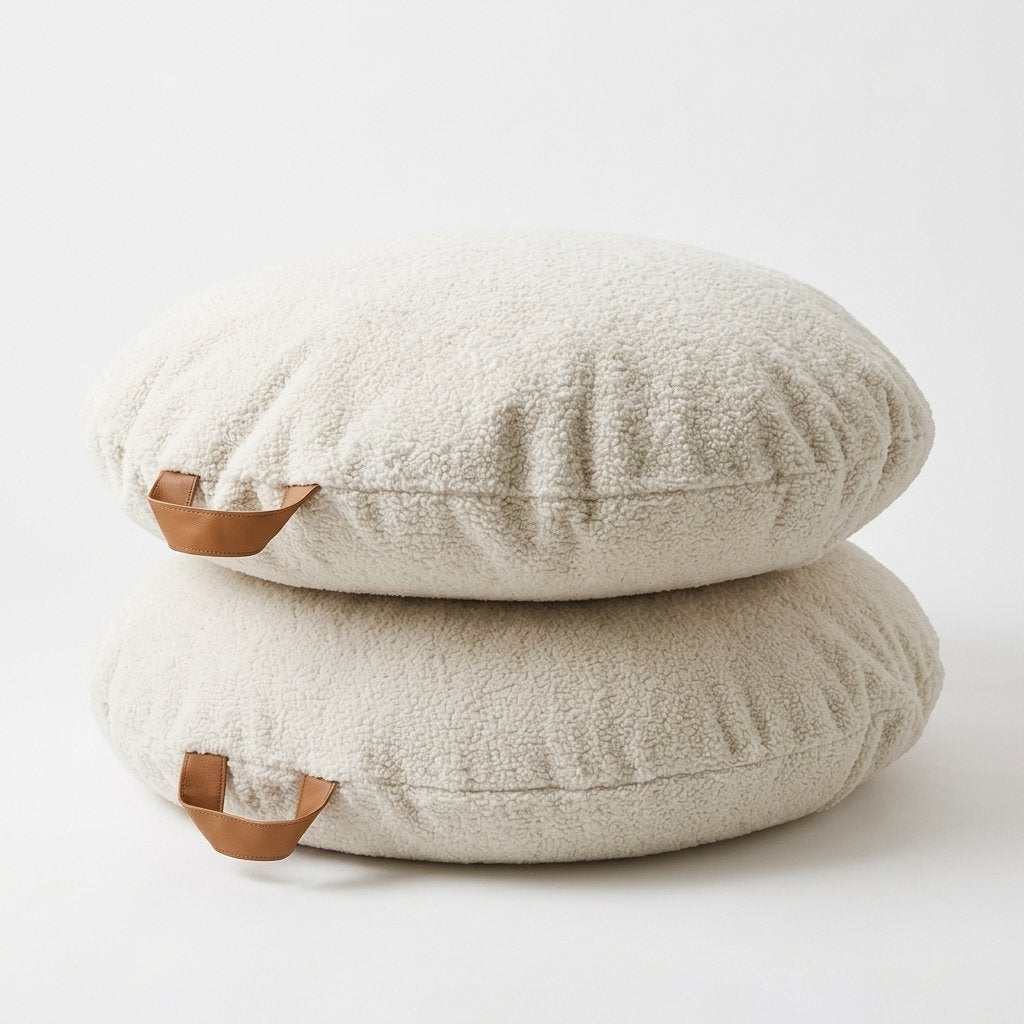Round Teddy Boucle Floor Cushions, Oat