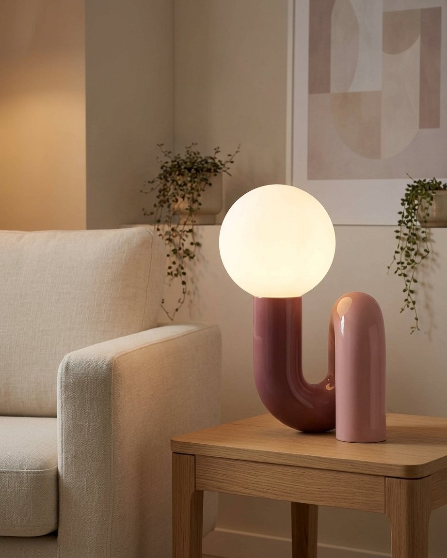 Sculptural Arch Table Lamp with Frosted Globe Shade