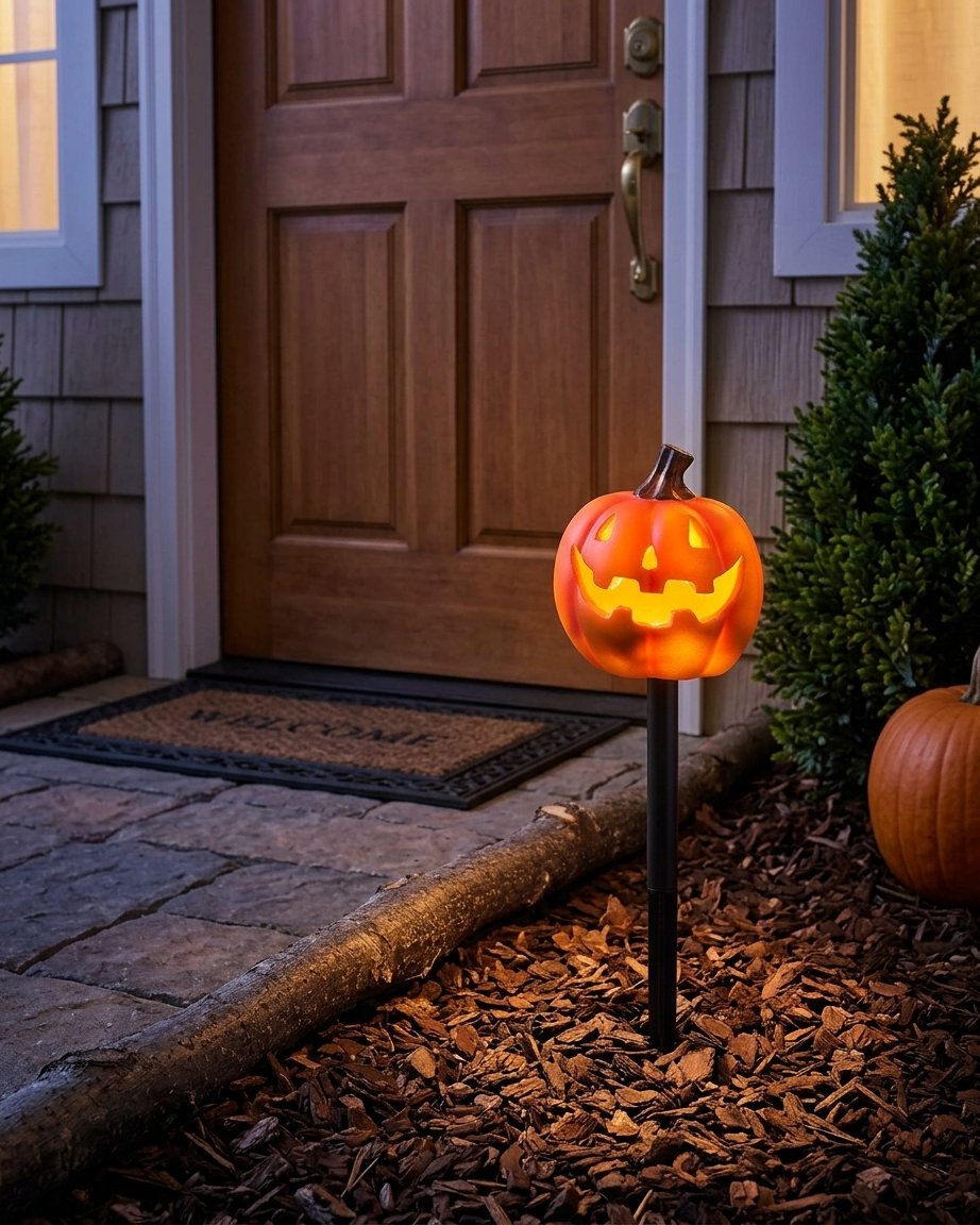 Set of 2 Halloween Jack-o'-Lantern Pumpkin Stake Lights with LED Glow and Timer