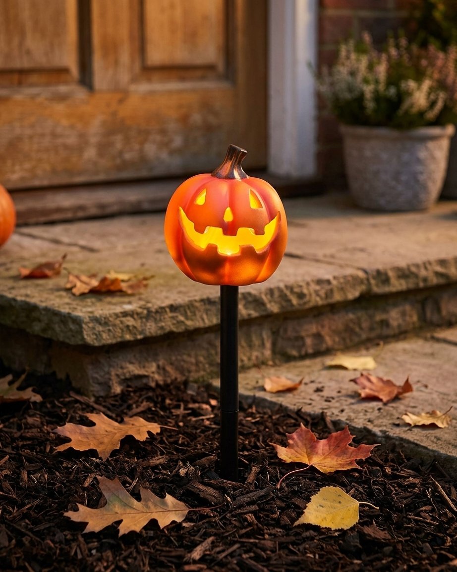 Set of 2 Halloween Jack-o'-Lantern Pumpkin Stake Lights with LED Glow and Timer