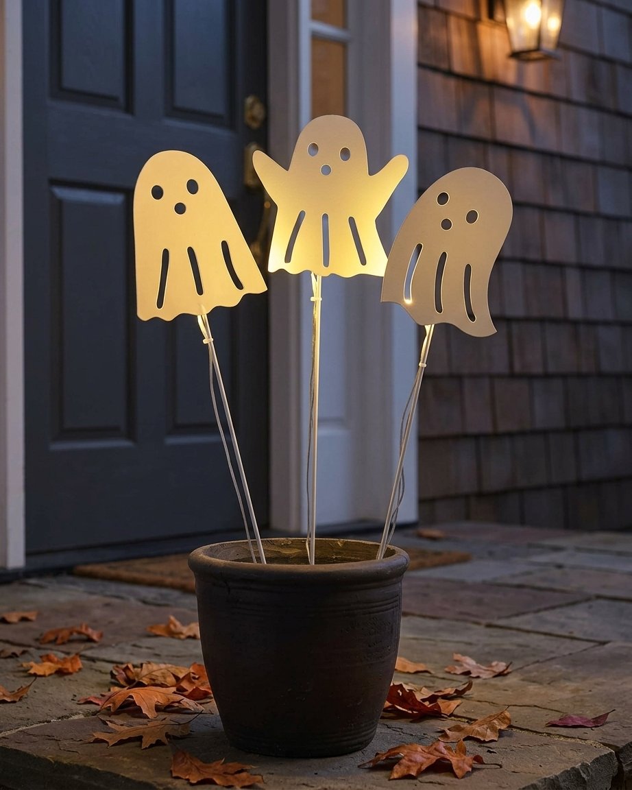Set of 3 Backlit Ghost LED Halloween Garden Stake Lights