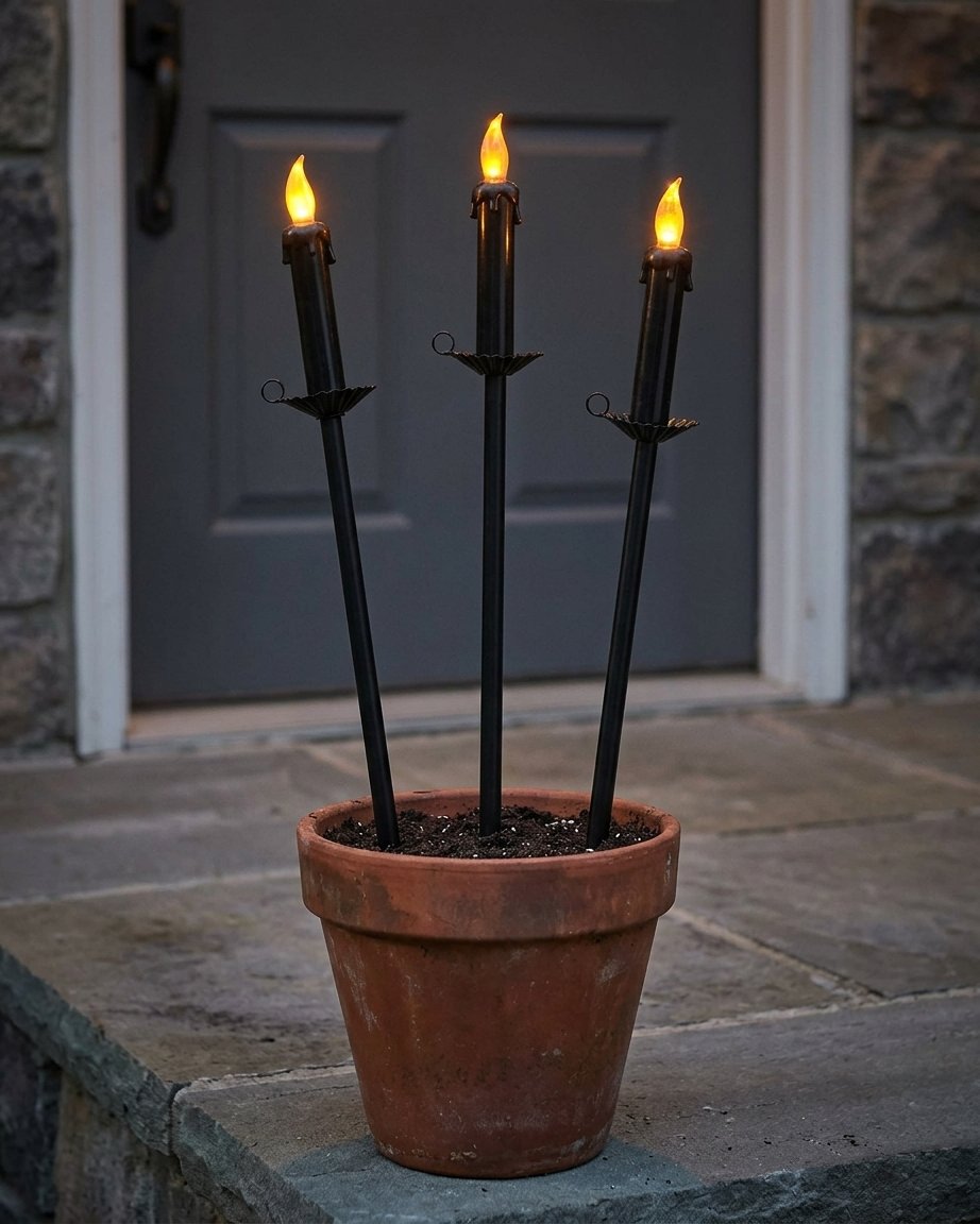 Set of 3 Halloween LED Candle Outdoor Stake Lights with Flickering Flame Effect