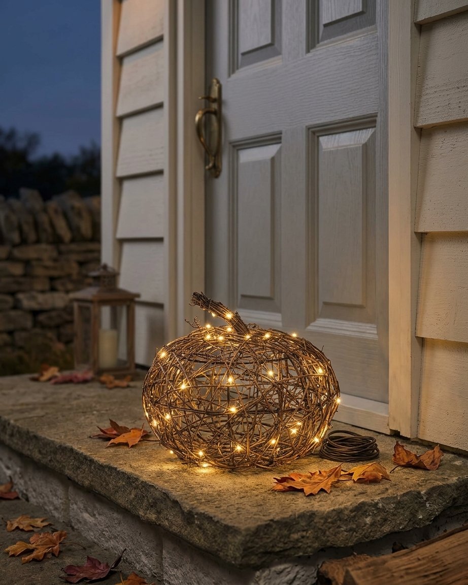 Set of 3 Wicker Pumpkin LED Outdoor Decorations with Timer