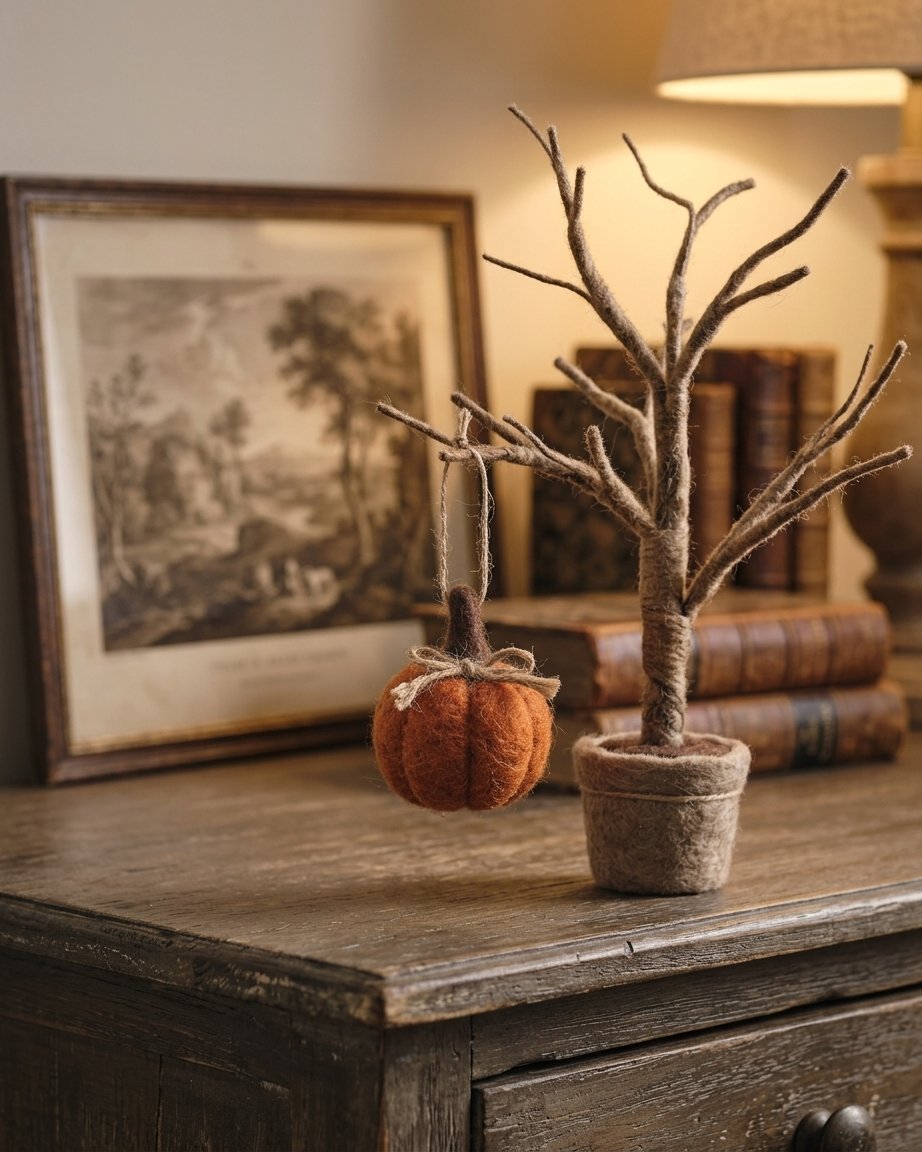 Set of 4 Felt Pumpkin Hanging Decorations in Autumn Colours