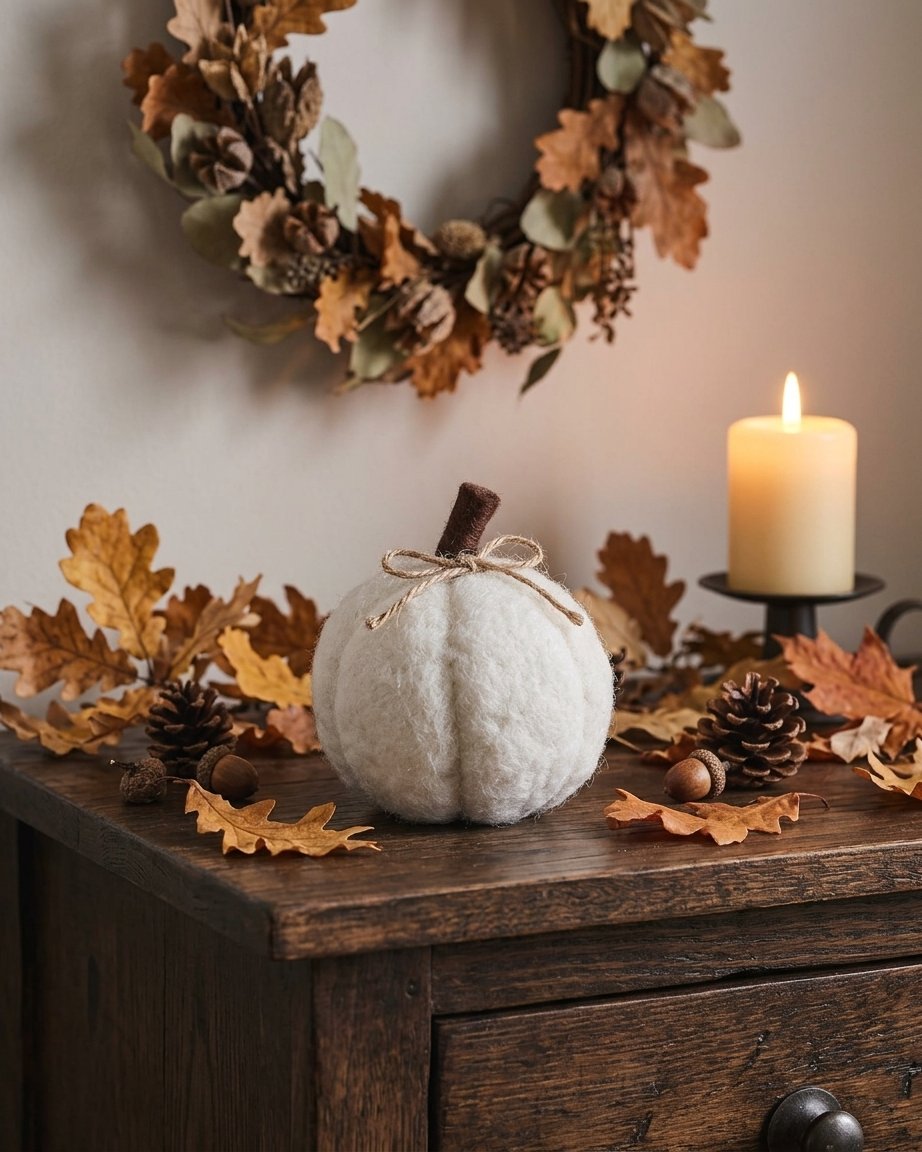 Set of 4 Felt Pumpkin Table Decorations in Autumn Colours