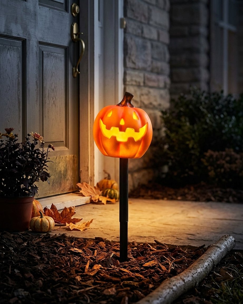 Set of 4 Halloween Jack-o'-Lantern Pumpkin Stake Lights with LED Glow and Timer