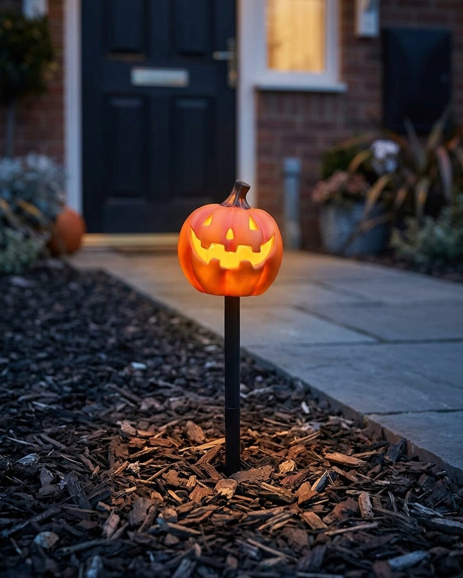 Set of 4 Halloween Jack-o'-Lantern Pumpkin Stake Lights with LED Glow and Timer