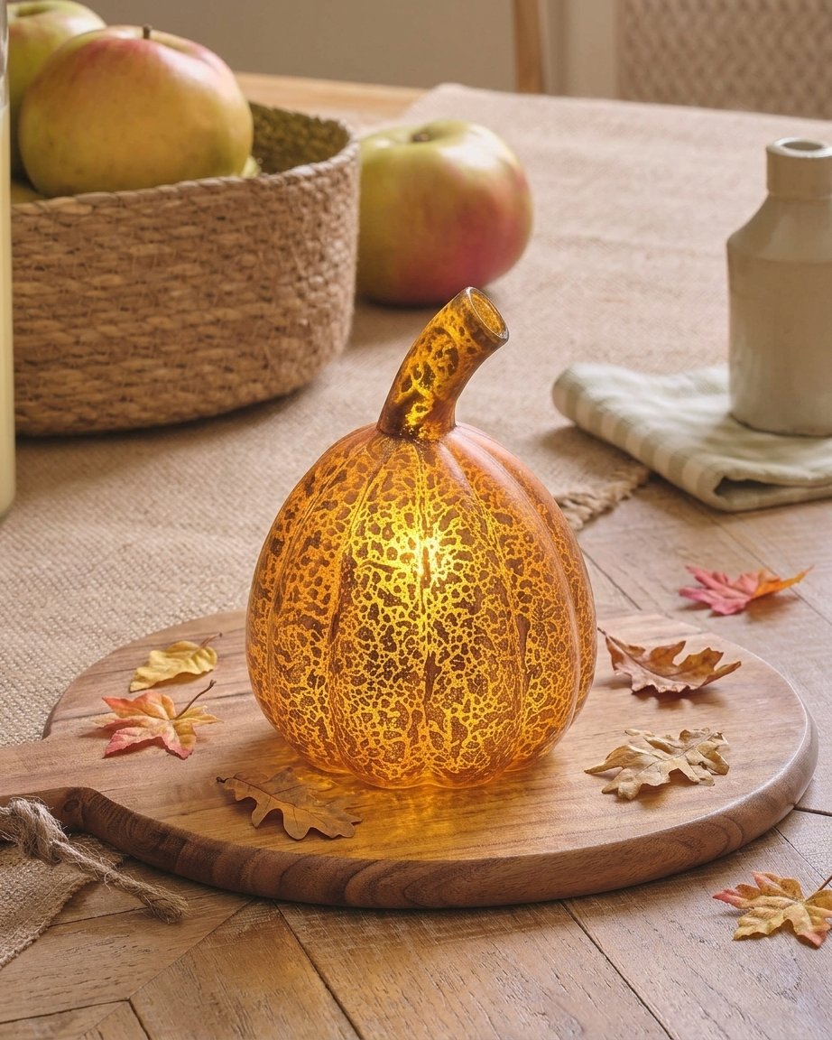 Set of 4 Mercury Glass Mini LED Pumpkin Decorations with Timer