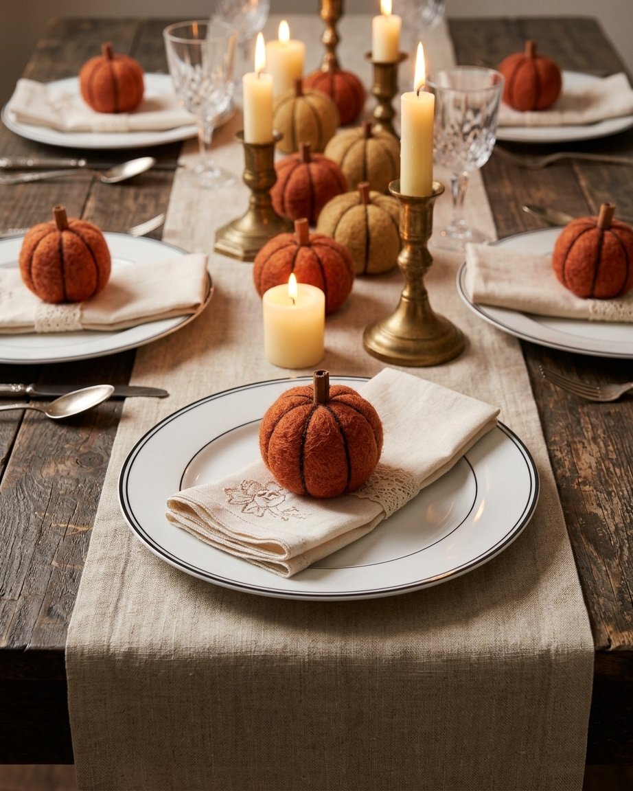 Set of 6 Handmade Wool Pumpkin Decorations in Autumn Tones