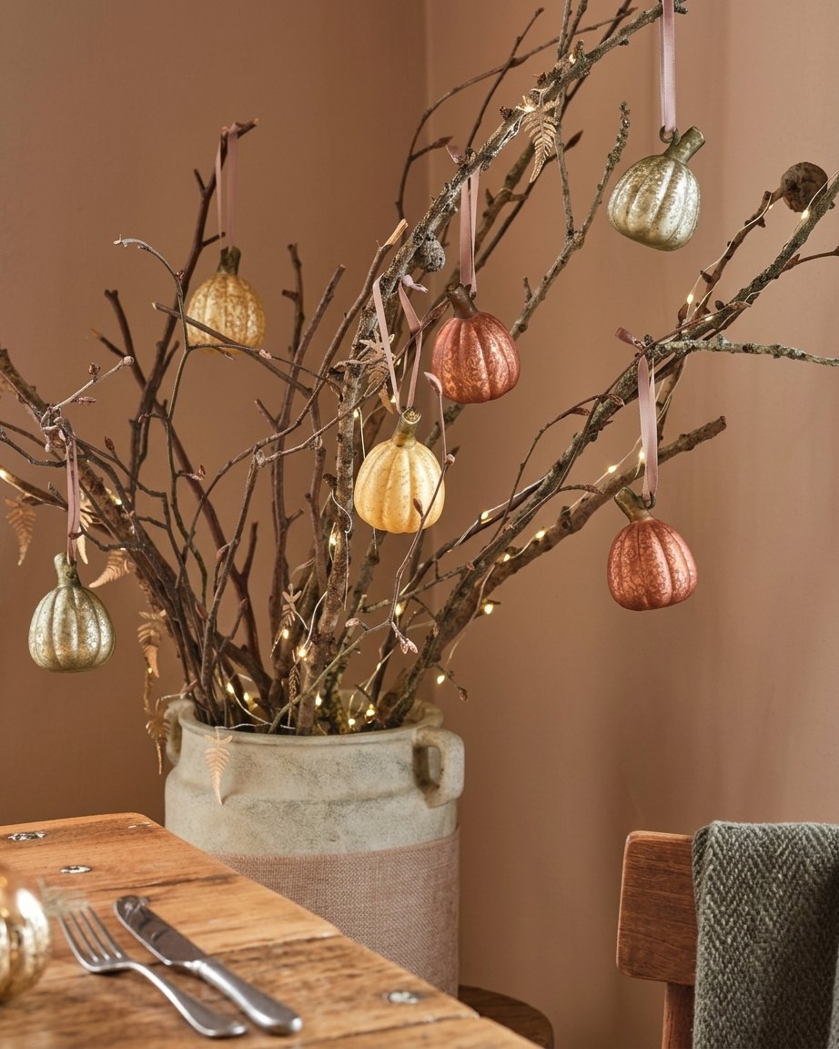 Set of 6 Mini Glass Pumpkin Hanging Tree Decorations in Autumn Hues