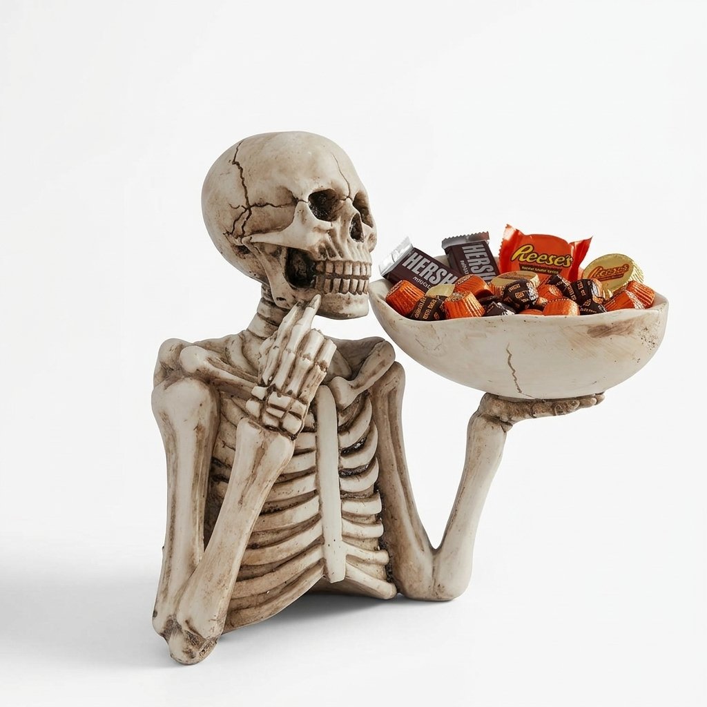 Skeleton Candy Bowl Holder with Cracked Resin Dish