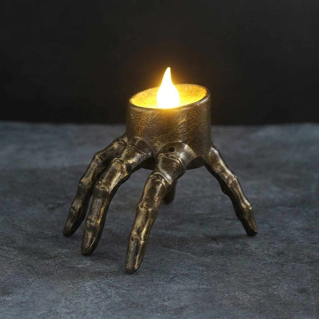 Skeleton Hand LED Candle Holder, Halloween Resin Decor