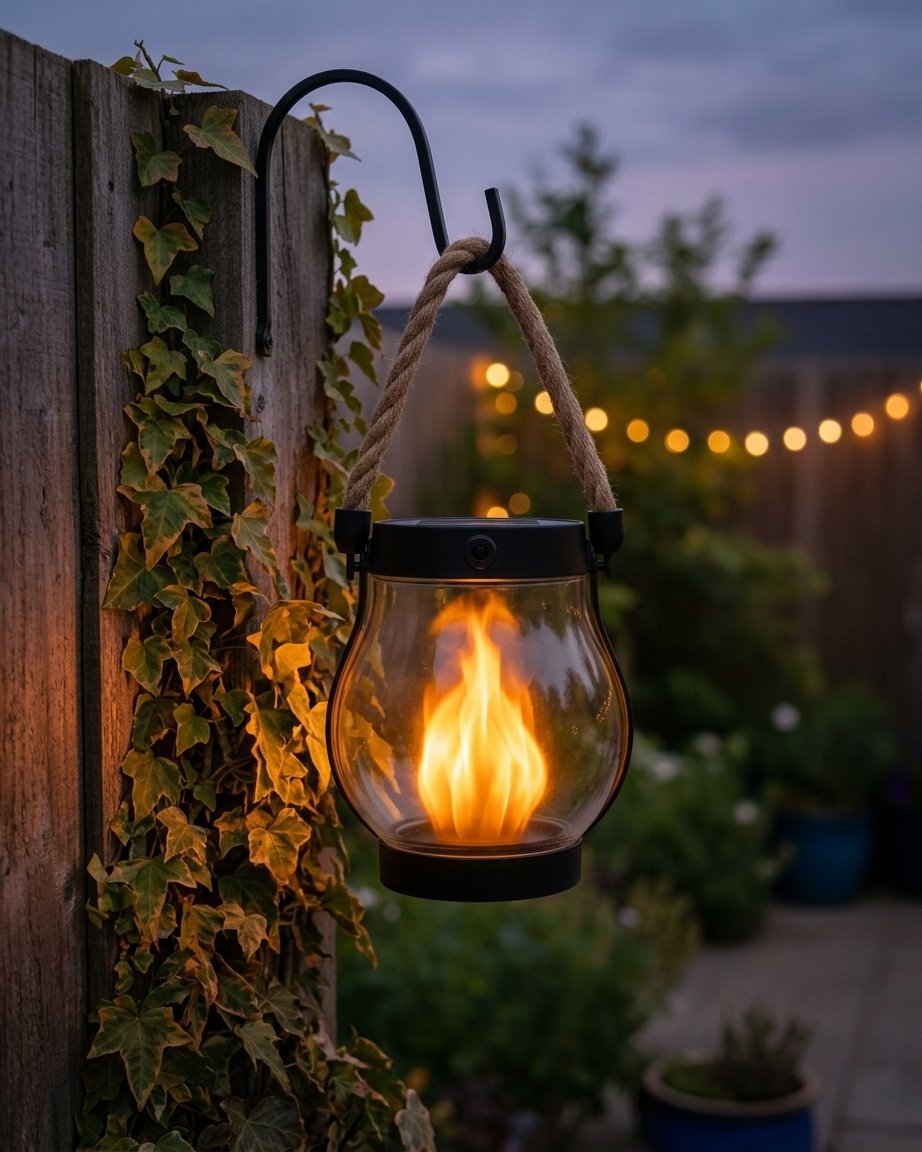 Solar-Powered Outdoor Lantern with Flickering Flame Effect
