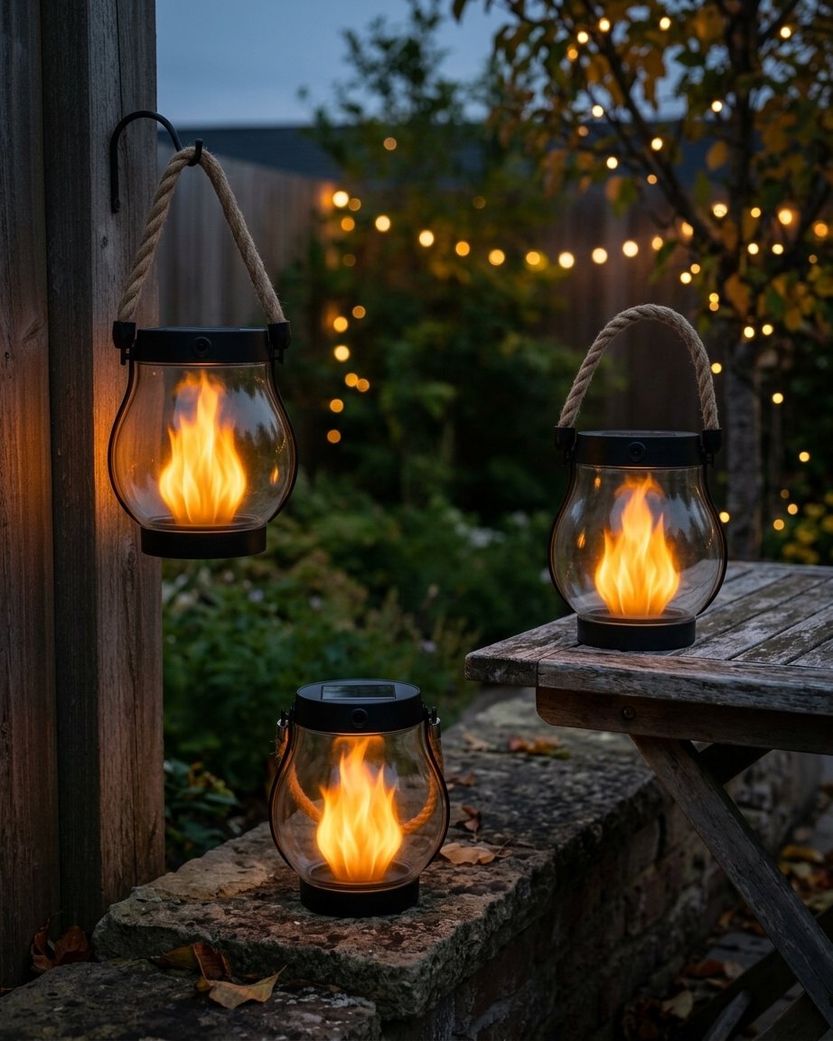 Solar-Powered Outdoor Lantern with Flickering Flame Effect