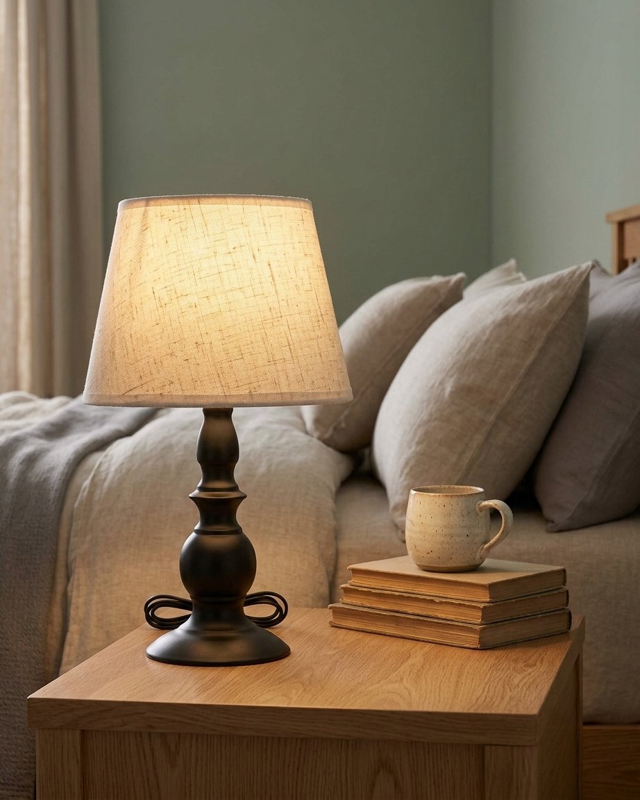 Spindle Base Table Lamp with Fabric Shade