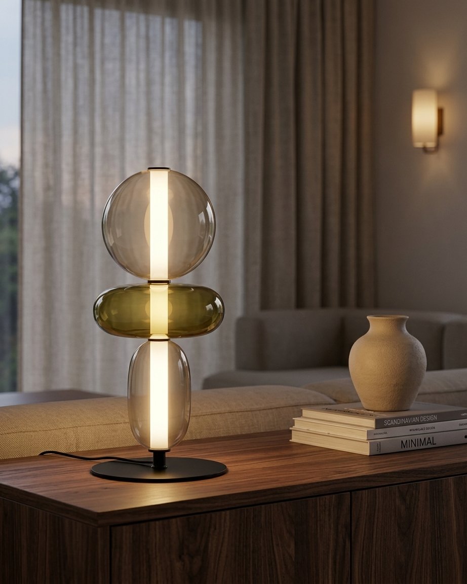 Stacked Glass Totem Table Lamp with Hand-Blown Pebble Shades