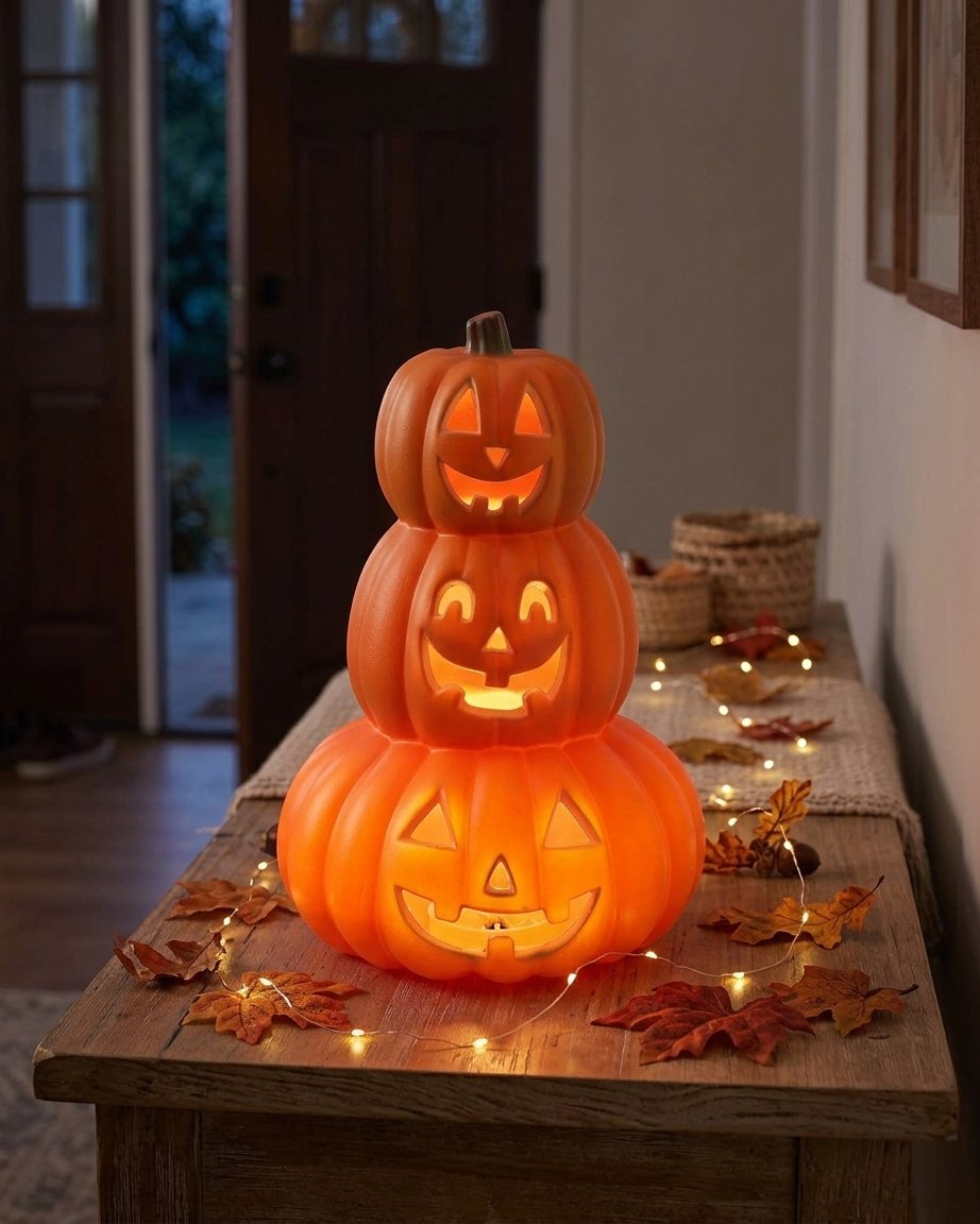 Stacked Jack-o'-Lantern LED Halloween Decoration – Triple Pumpkin Totem
