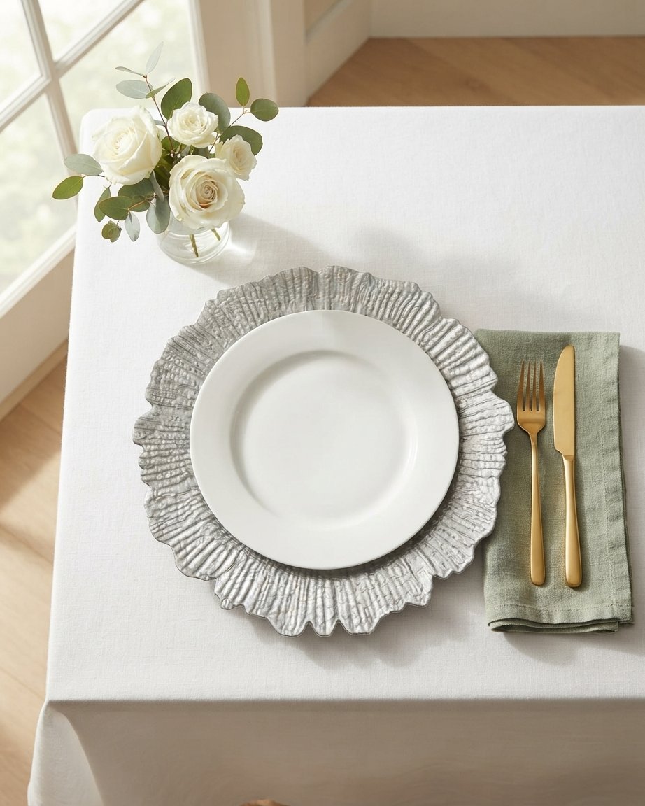 Textured Reef Charger Plates – Silver