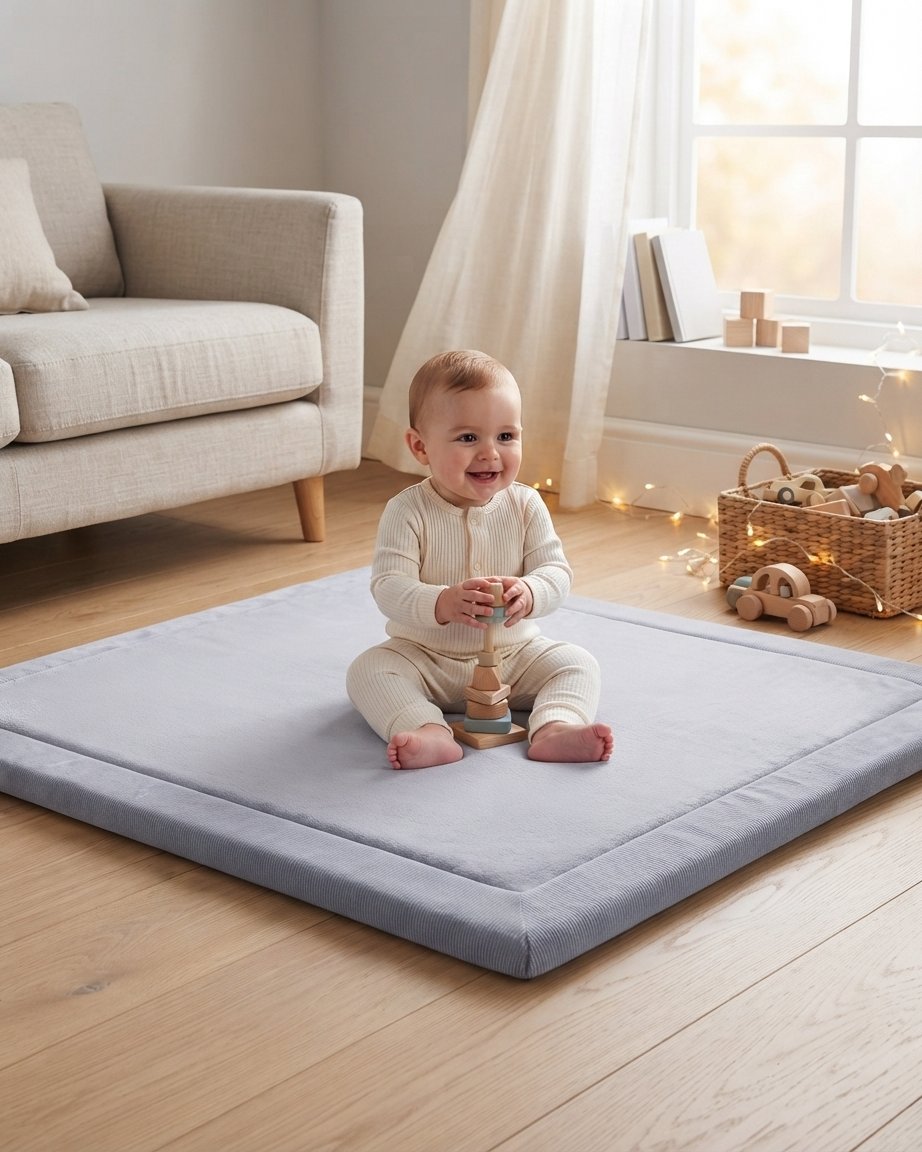Velvet Memory Foam Play Mat – Pebble Grey