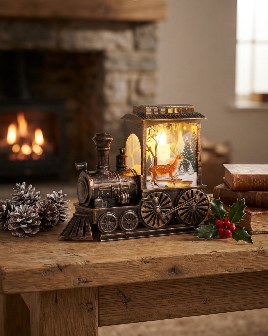 Vintage Train LED Lantern with Winter Scene