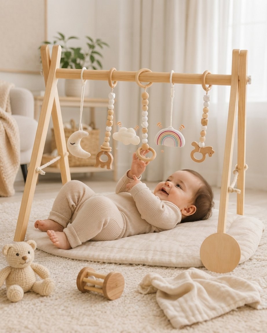 Wooden Baby Play Gym with Hanging Toys