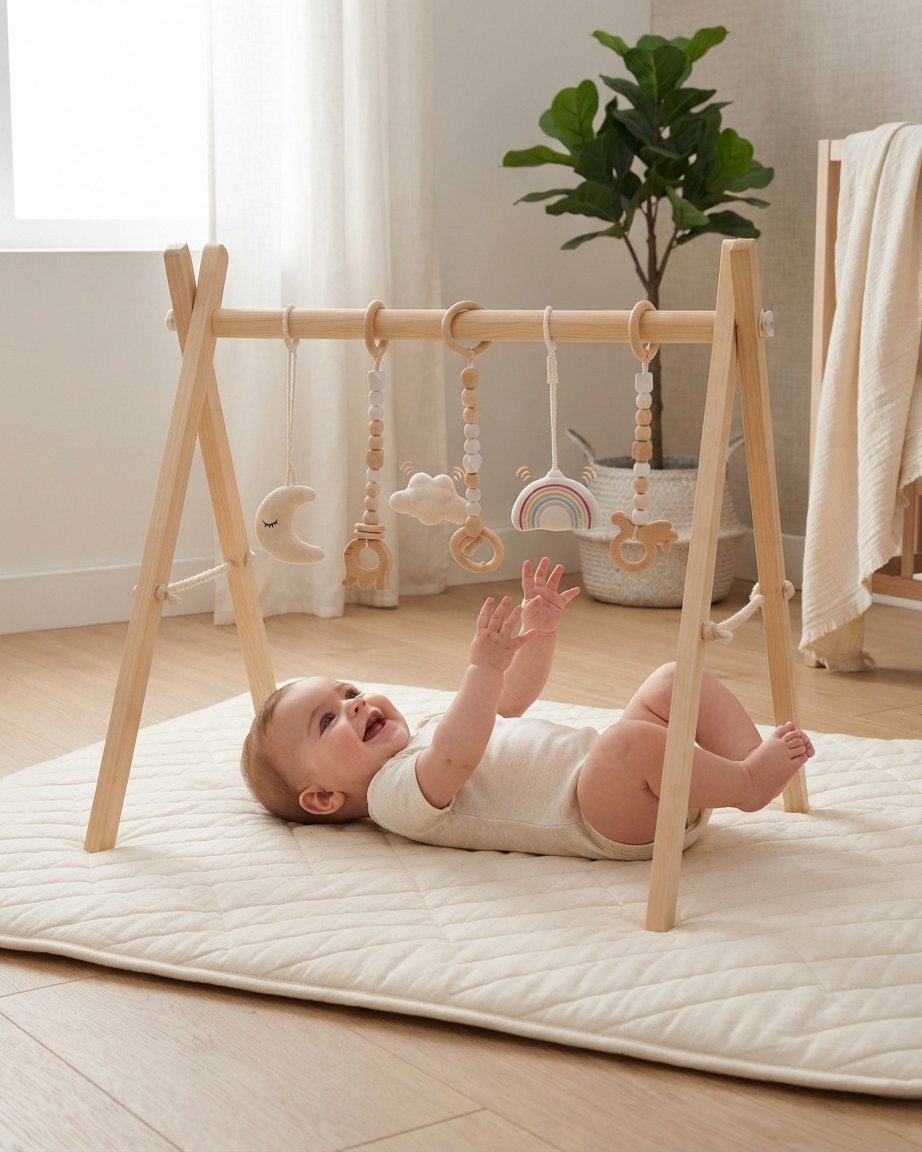 Wooden Baby Play Gym with Sensory Toys