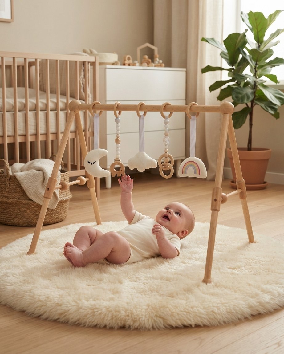 Wooden Baby Play Gym with Sensory Toys