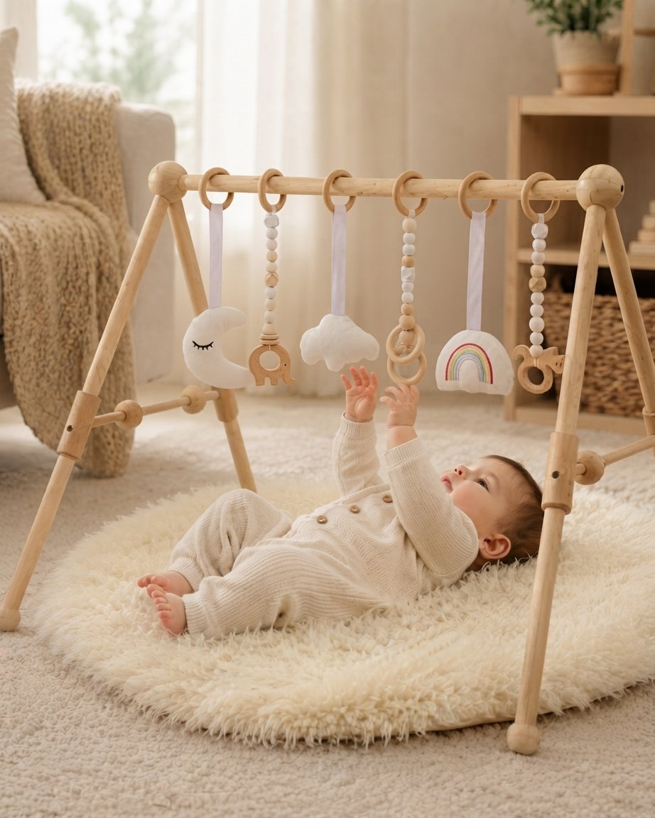 Wooden Baby Play Gym with Sensory Toys