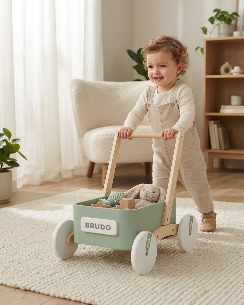 Wooden Baby Push Walker – Sage Green