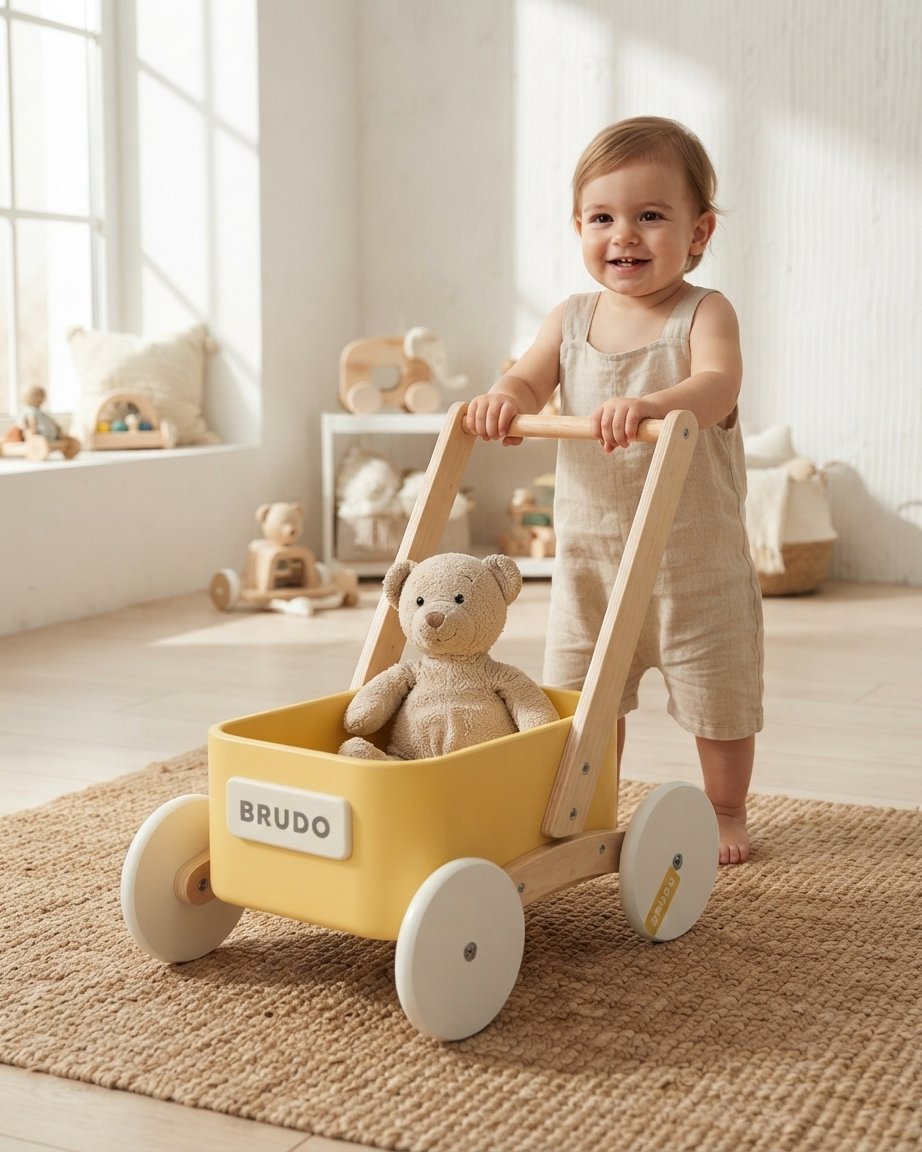 Wooden Baby Push Walker Wagon – Yellow