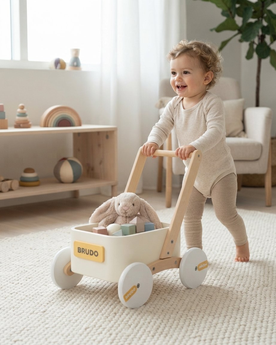 Wooden Baby Push Walker with Toy Box