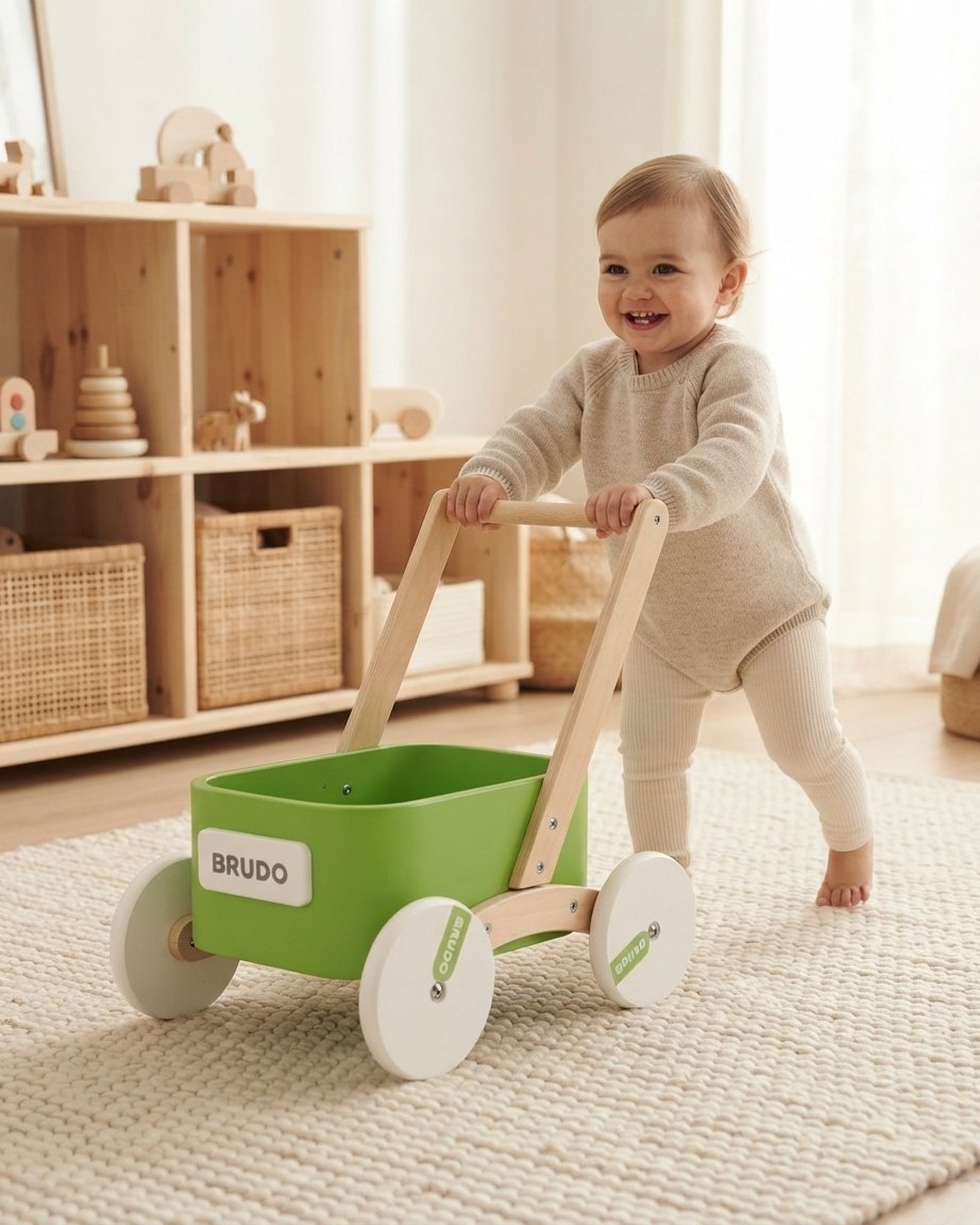 Wooden Baby Push Walker with Toy Tray