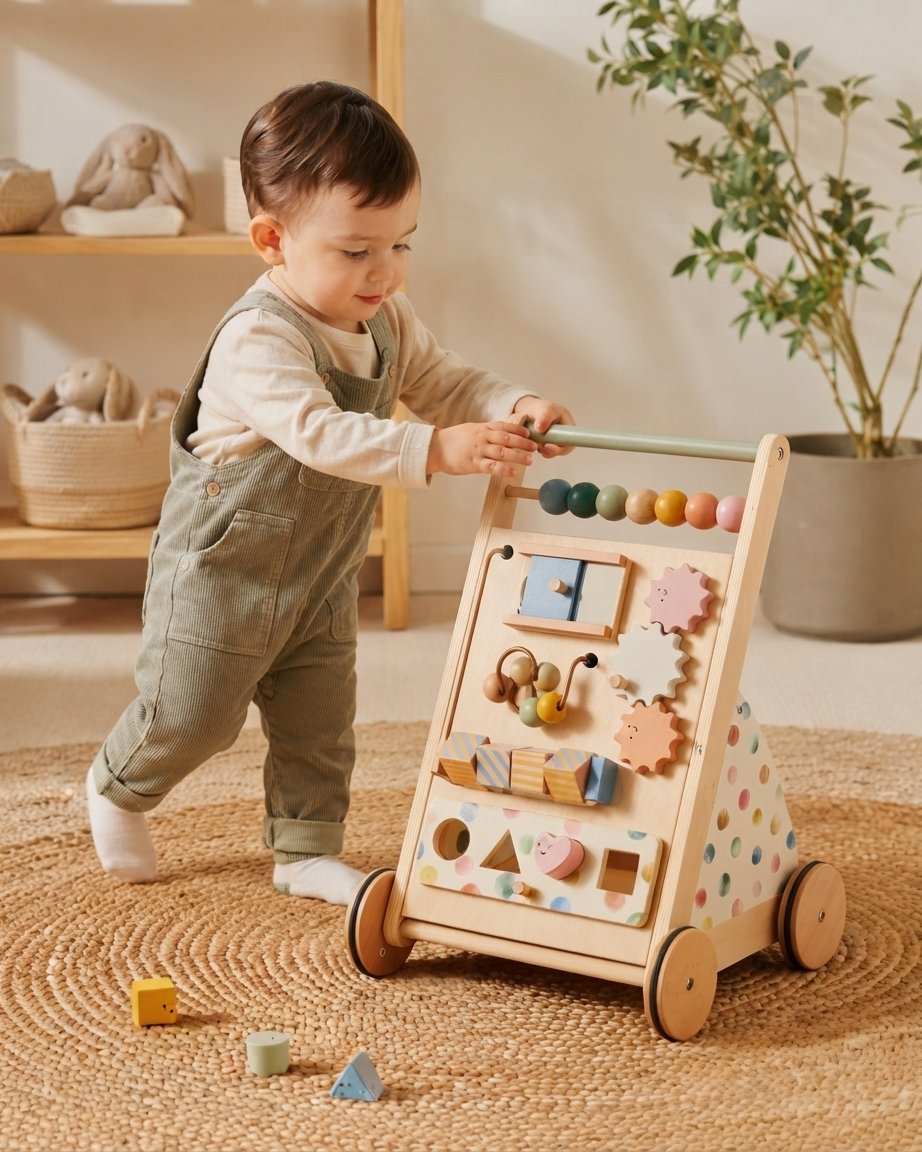 Wooden Baby Walker with Activity Board