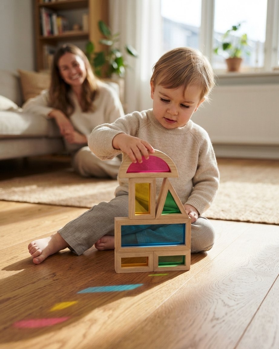 Wooden Rainbow Light Blocks Building Set