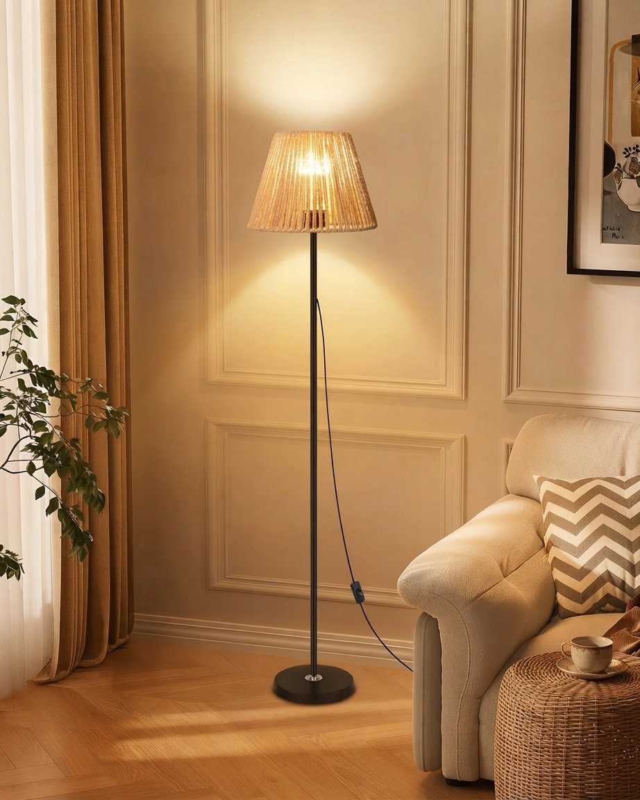 Woven Rattan Floor Lamp with Natural Shade