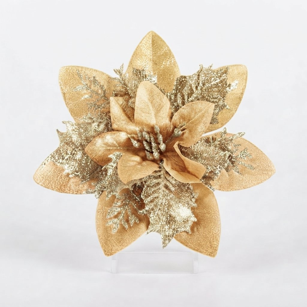 Glitter Poinsettia Tree Ornaments — Gold