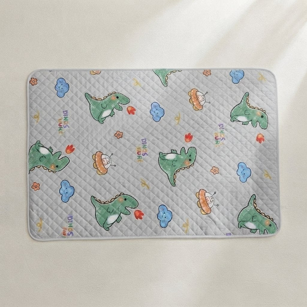 Quilted Waterproof Bed Protector Pad — Grey/Flowers