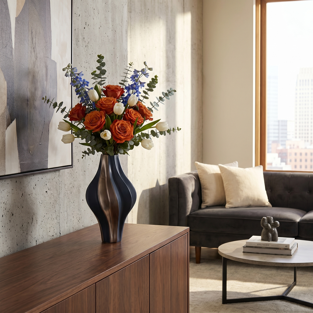 Modern Twisted Ceramic Vase for Living Room, Office & Home Décor