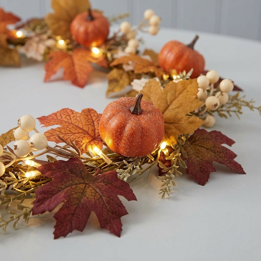 1.5m Pre-Lit Pumpkin Autumn Garland with 20 Warm White LED Lights