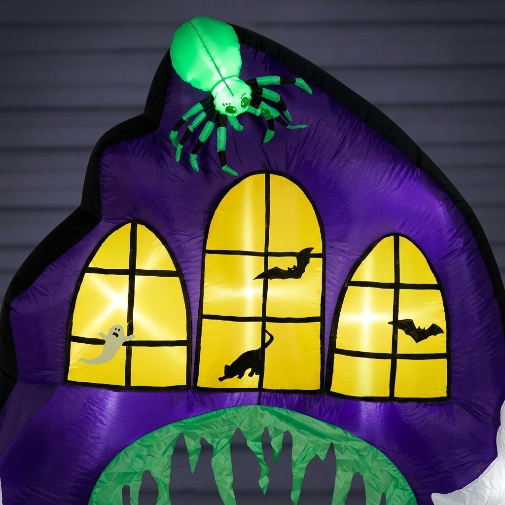 2.5m Haunted House Inflatable Arch with Ghosts, Pumpkins and Spider – LED Lit Halloween Garden Decoration