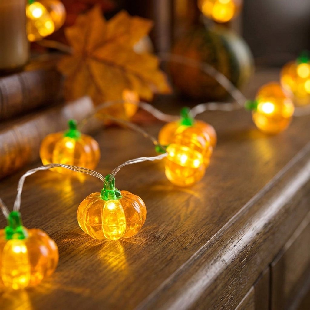 20 Pumpkin Micro LED String Lights with Timer, 2m Clear Cable