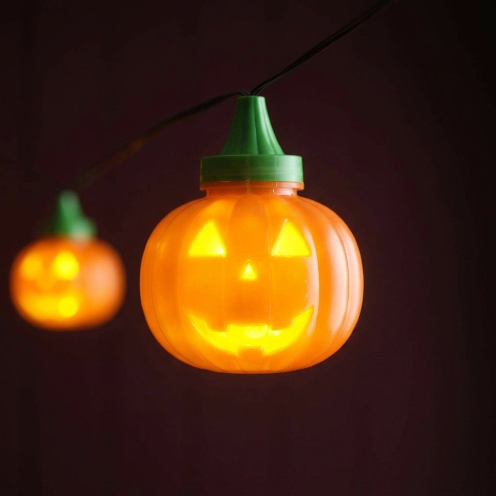 6 Animated Jack-o'-Lantern LED String Lights with Alternating Faces